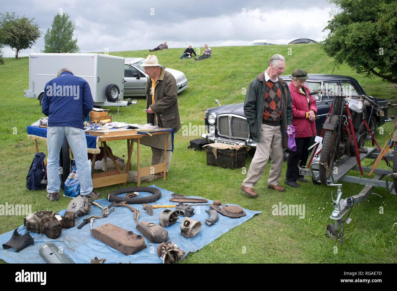 Vintage motorcycle spares for sale at the annual Banbury Run Autojumble