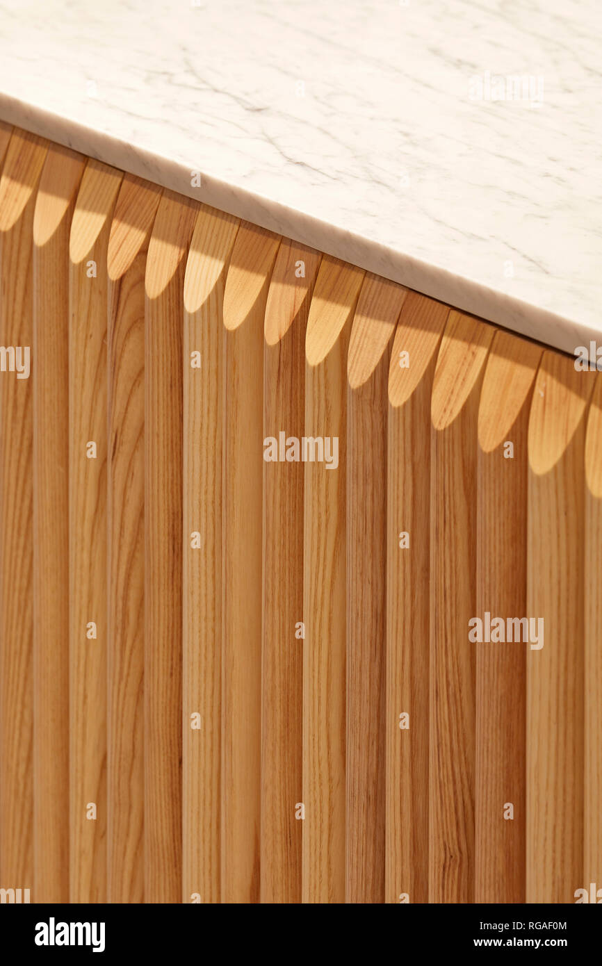 Detail of timber panelling. Paul Street, London, United Kingdom. Architect: Stiff + Trevillion Architects, 2018. Stock Photo