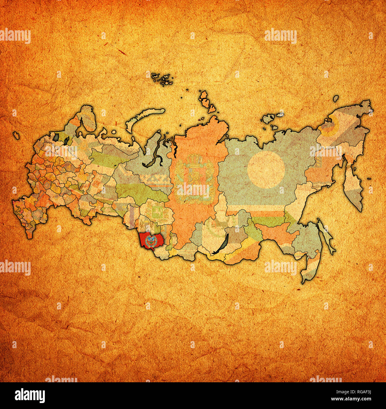 emblem of Altai Krai on map with administrative divisions and borders ...