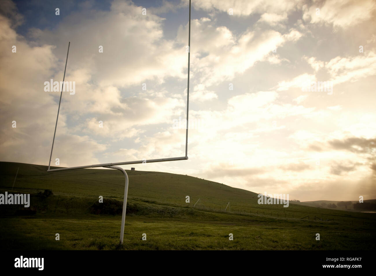 Goal posts on a football field Stock Photo Alamy