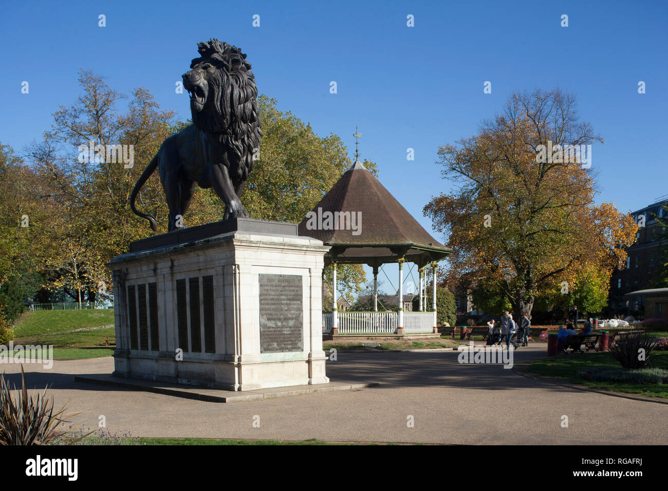 The Forbury Lion memorial in Forbury Gardens, Reading Stock Photo