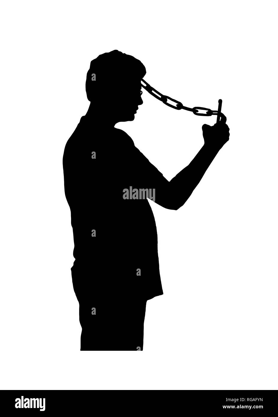 Silhouette graphic illustration template mobile phone addiction concept Stock Photo