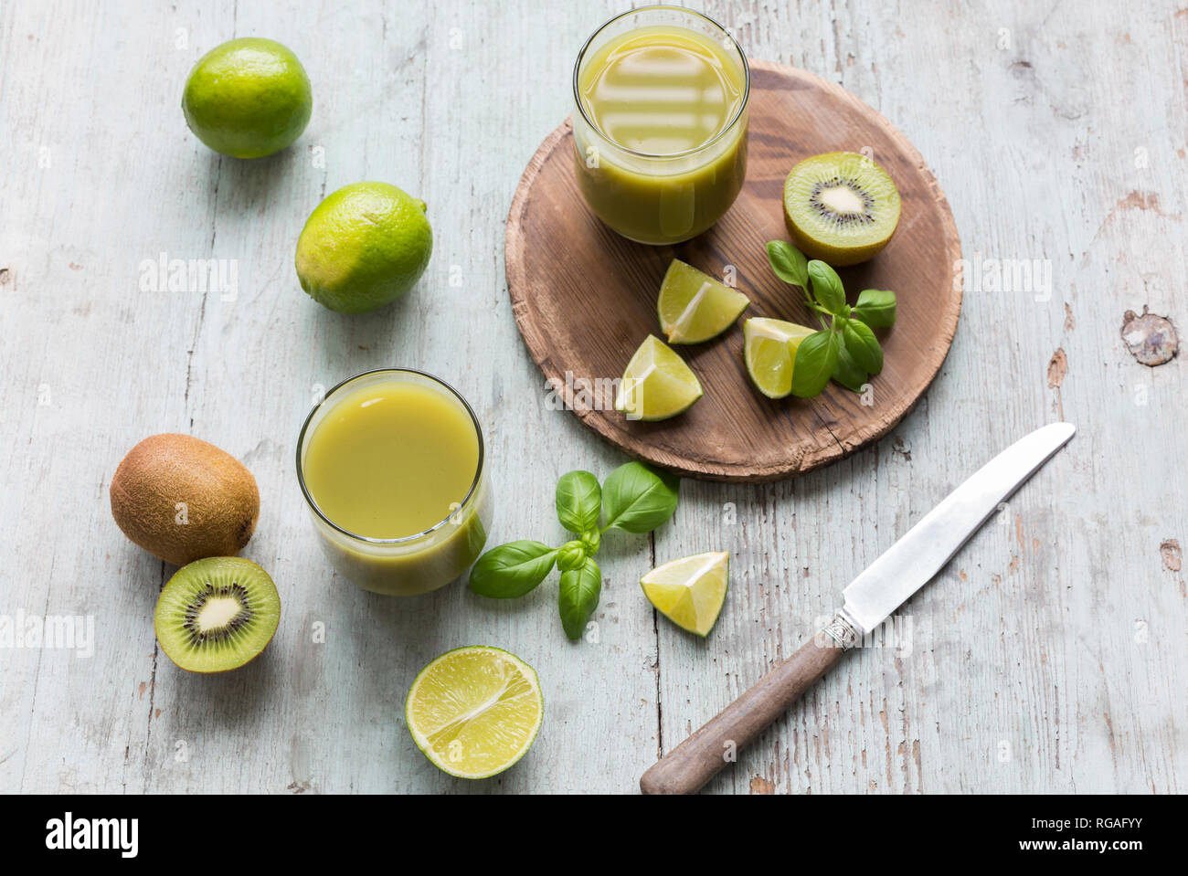 Glasses of kiwi lime juice Stock Photo