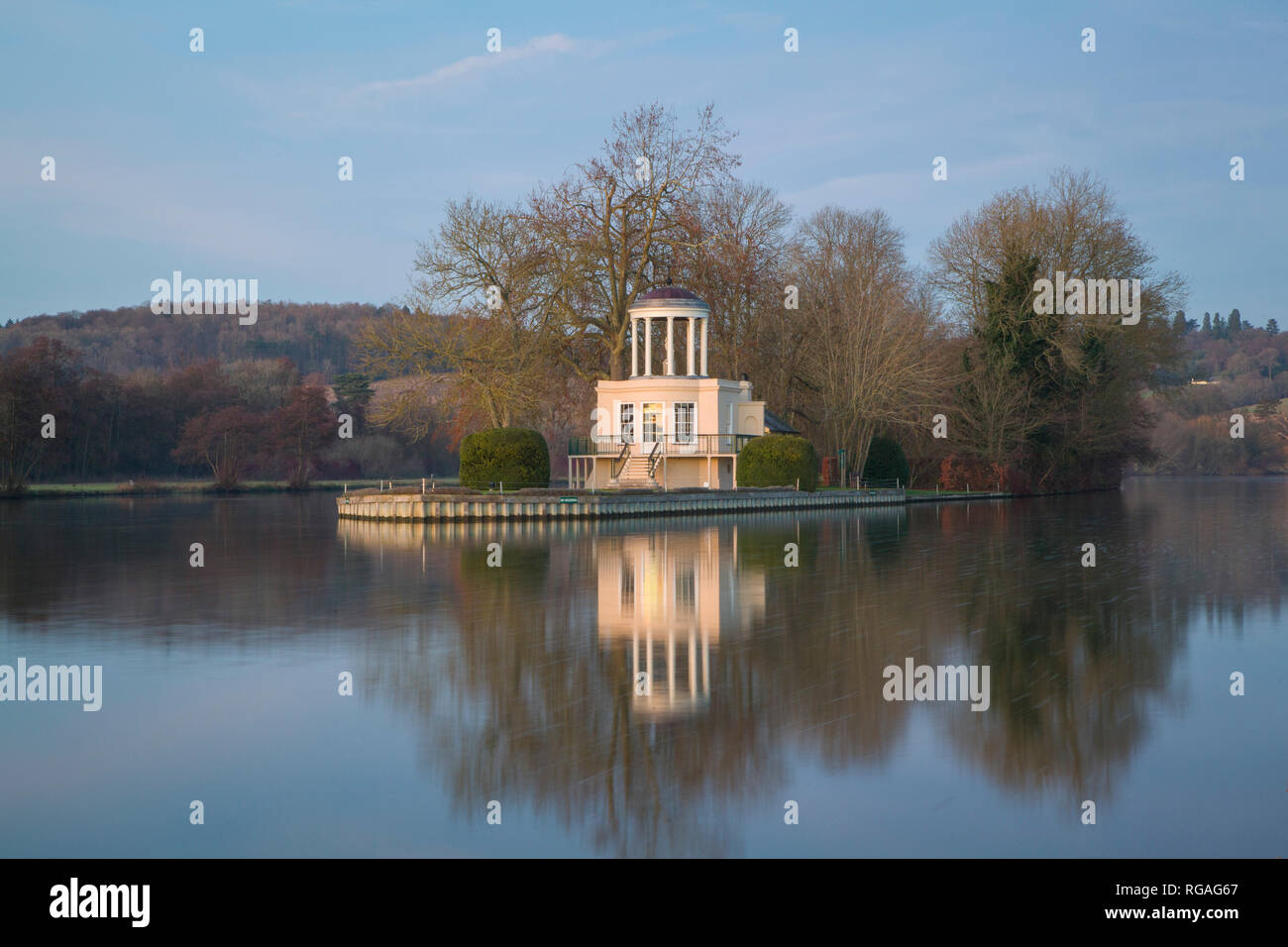 Temple Island in Winter, a folly in the River Thames between Henley and Marlow, the start line of Henley Regatta course Stock Photo