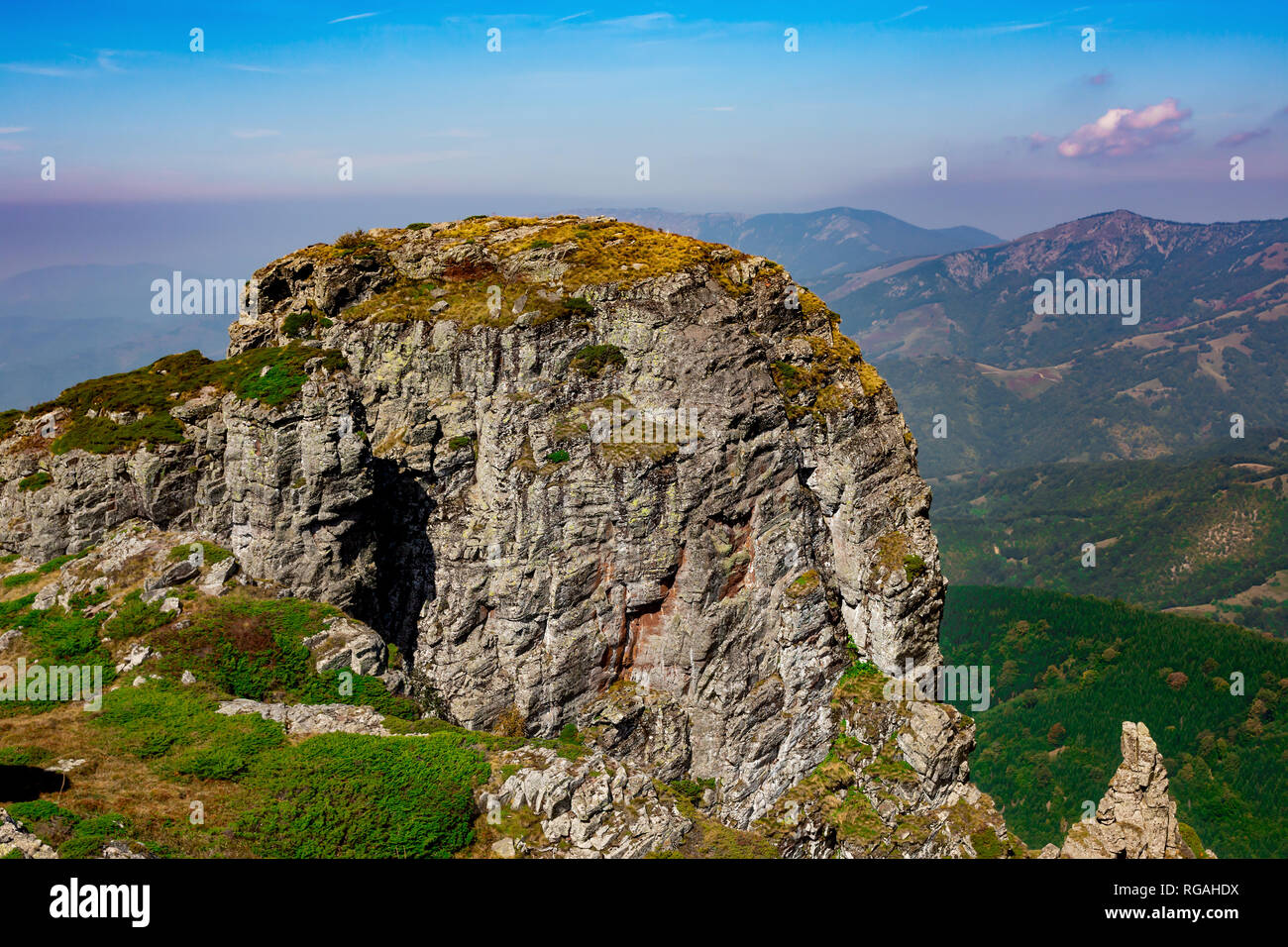 Babin zub (The Gramdmather's tooth) is the most beautiful peak of Stara planina ( Balkan mountains ). The impressive and  big striking rocks Stock Photo