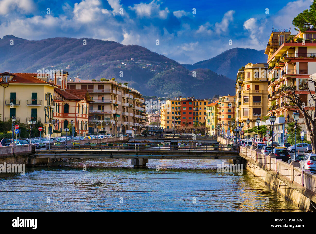 View at town Rapallo on Ligurian riviera in Italy Stock Photo