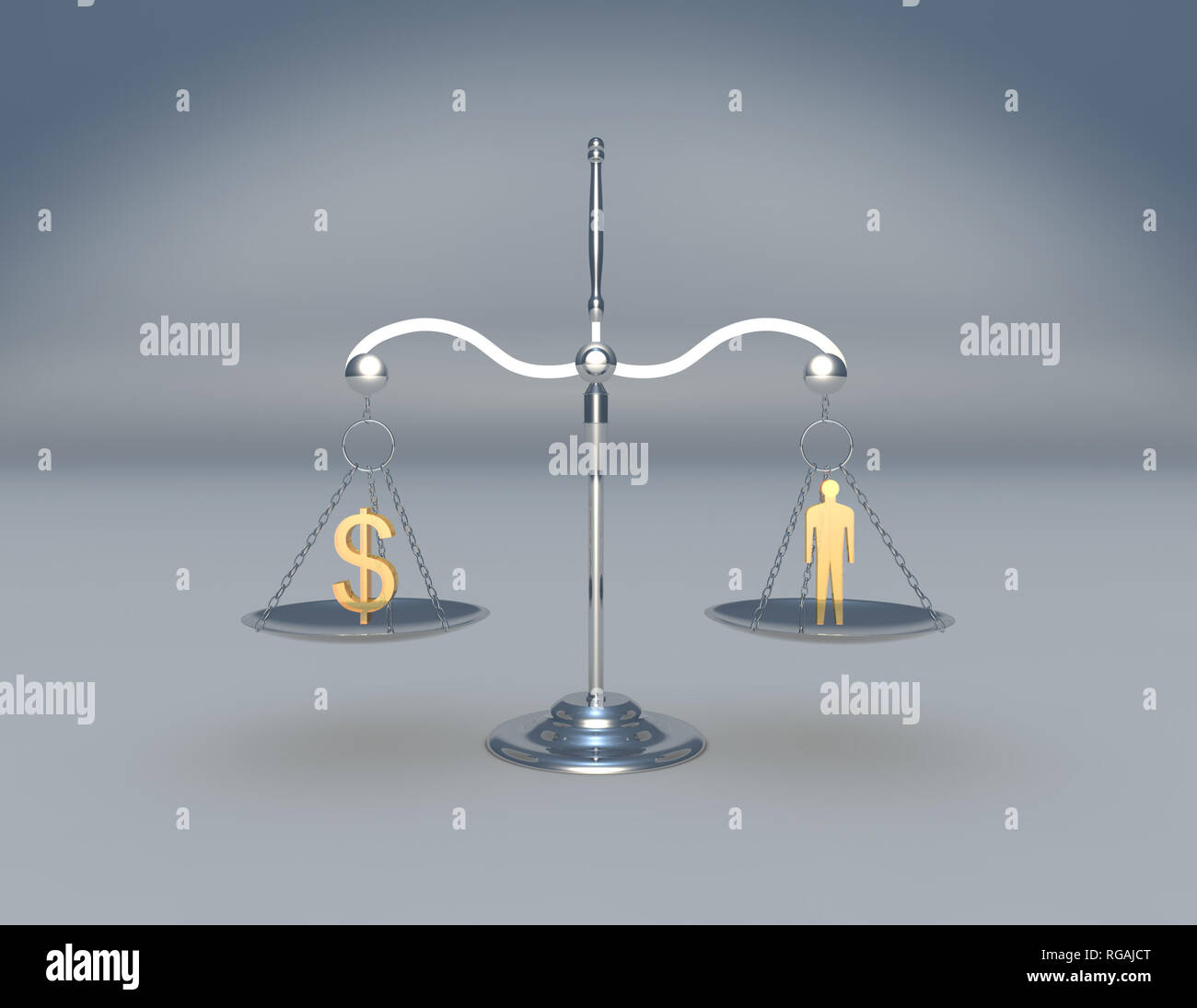Scale with money symbol and human figure Stock Photo