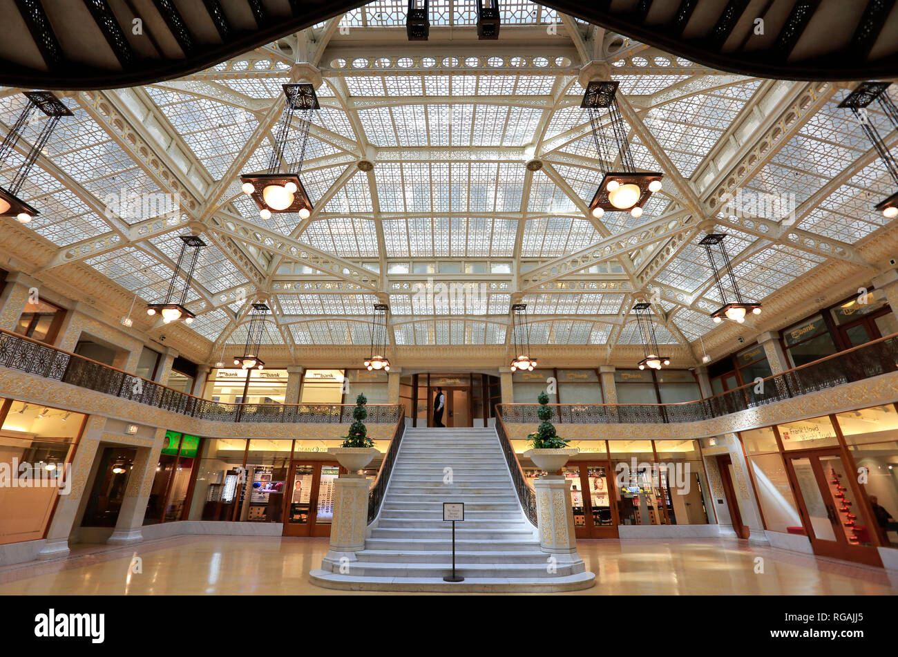 The lobby light court of The Rookery building on La Salle Street in the Loop district, Chicago, Illinois, USA Stock Photo