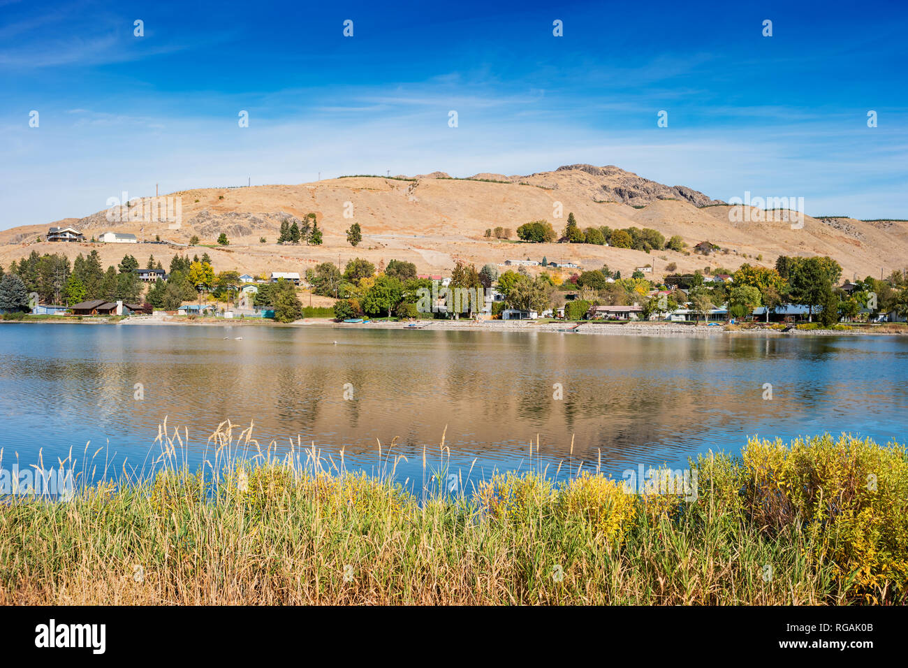 The town of Pateros and the Methow River in Washington state, USA Stock