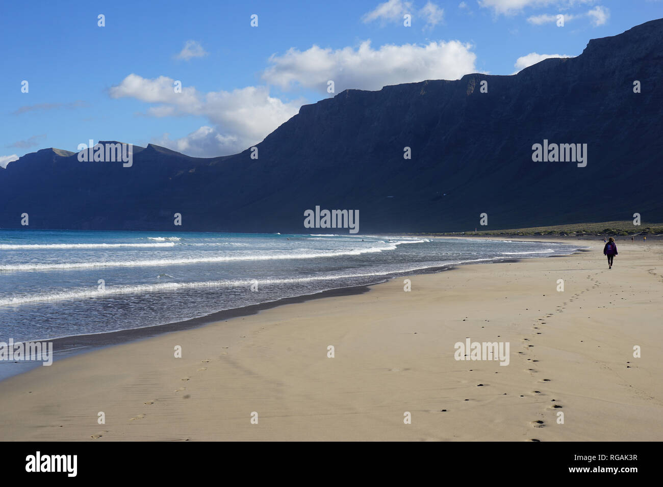 Playa de Famara, Riscos de Famara, Lanzarote, Kanarische Inseln, Spanien Stock Photo