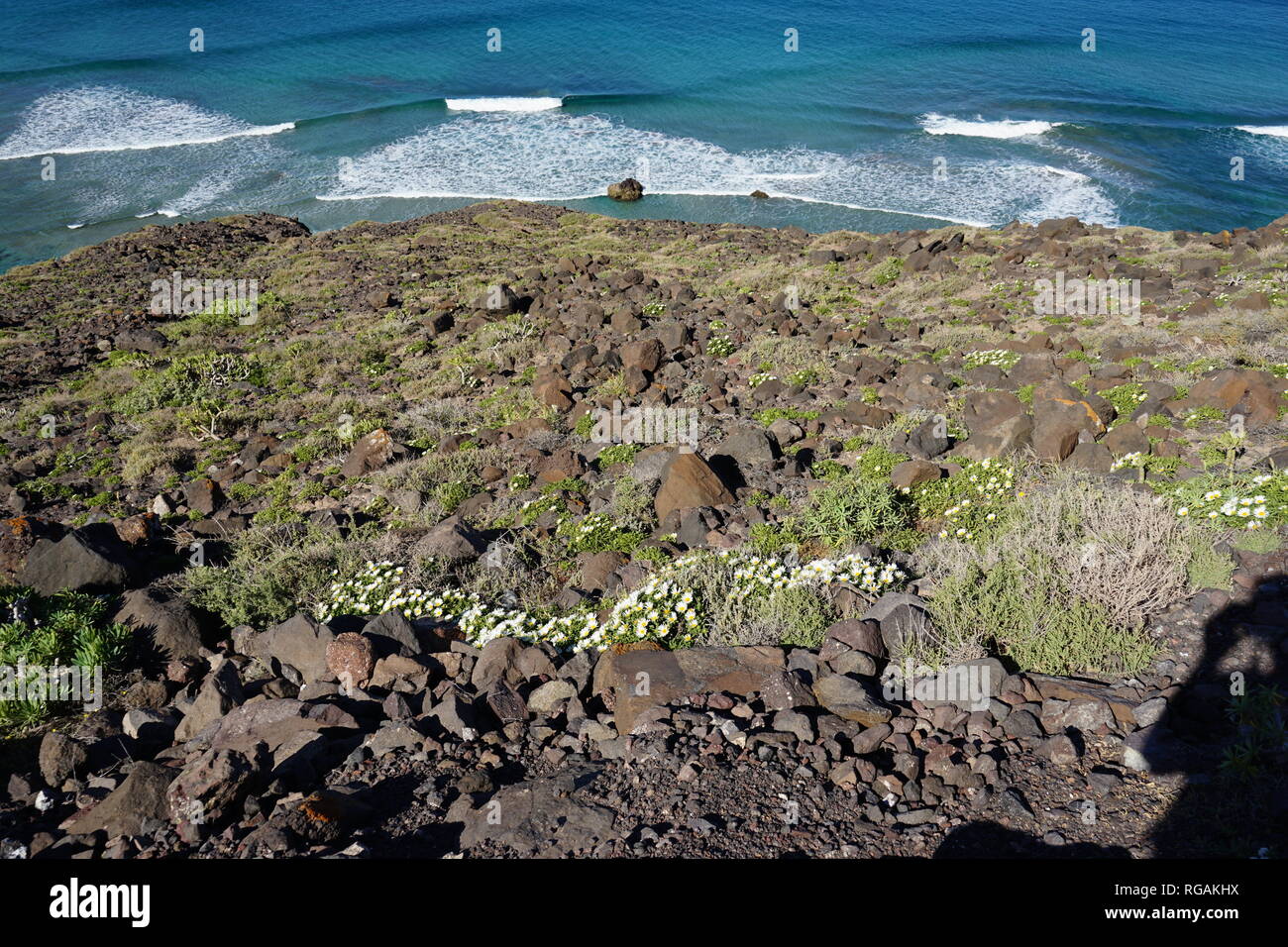 Blick von den Riscos de Famara, Lanzarote, Kanarische Inseln, Spanien Stock Photo