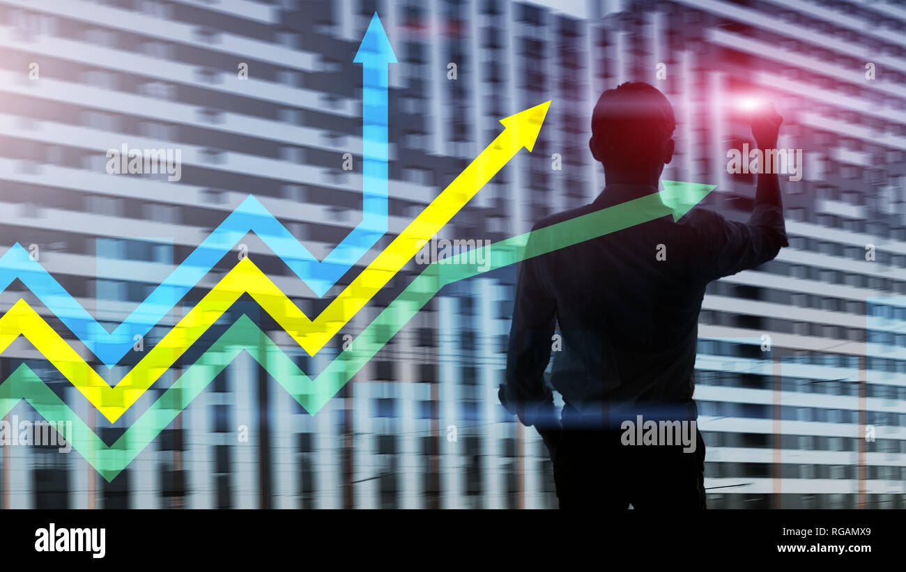 Financial growth arrows graph. Investment and trading concept. Stock Photo