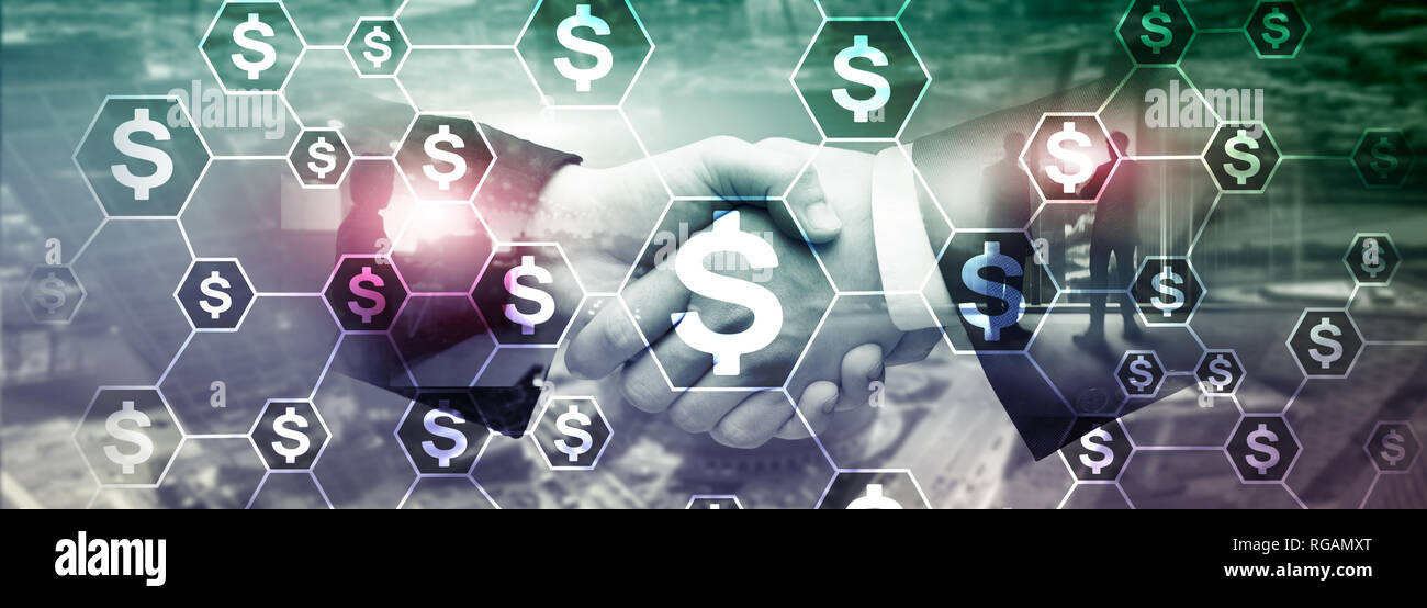 Dollars icons, money network structure. ICO, trading and investment. Crowdfunding Stock Photo