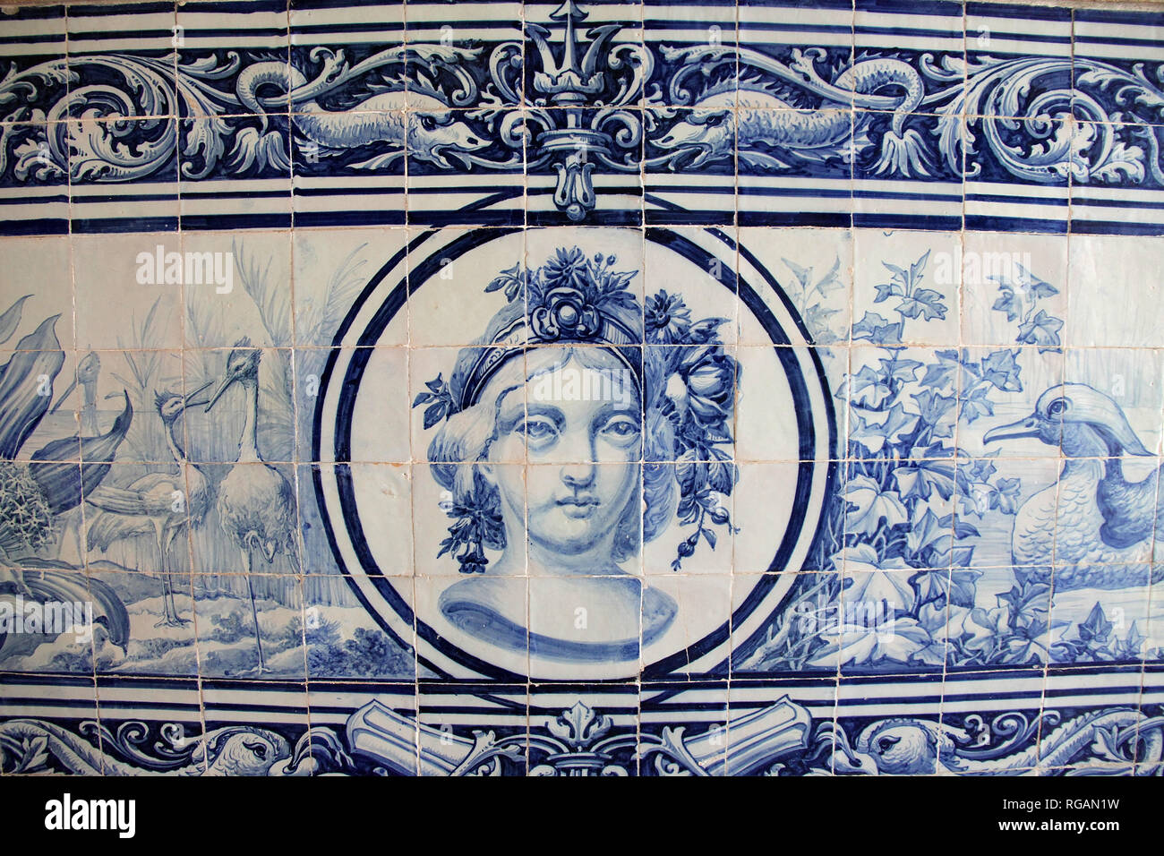 Old azulejos at the Pousada Palacio Estoi in Portugal Stock Photo