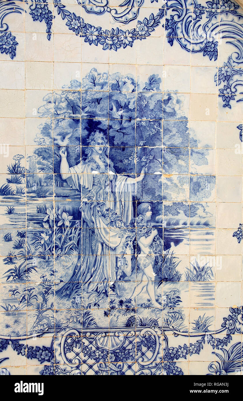 Historic azulejos at the Palacio de Estoi in Portugal Stock Photo