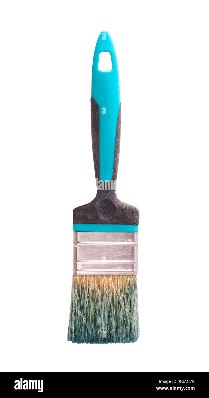 blue paint brush isolated on white background closeup. Stock Photo