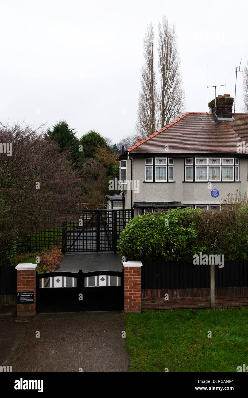 John Lennon's Childhood Home at 251 Menlove Avenue in Liverpool, England. The building is known as Mendips. Stock Photo