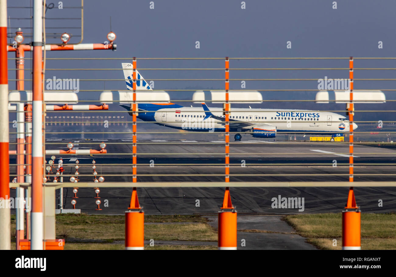 Airport Duesseldorf International, DUS, Germany, SunExpress, Boeing 737, on taxiway, Stock Photo