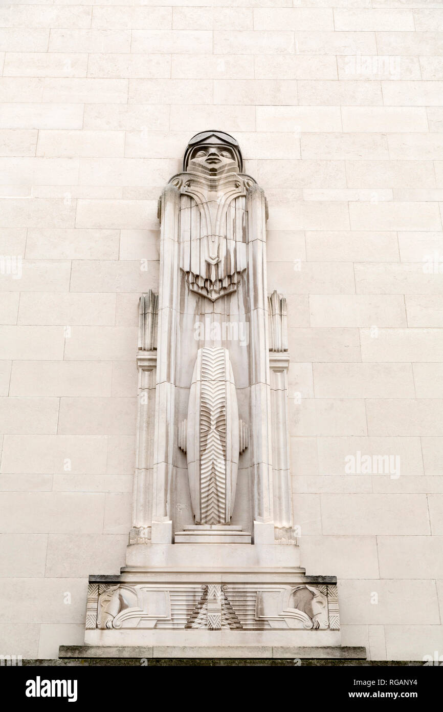 Art Deco sculpture on the Dock Building in Liverpool, England
