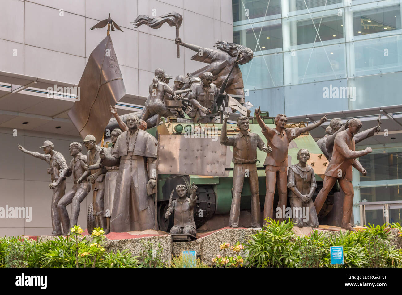 The Spirit of EDSA sculpture in Makati commemorating 1986 evolution that led to departure of Philippine president Ferdinand Marcos. Stock Photo