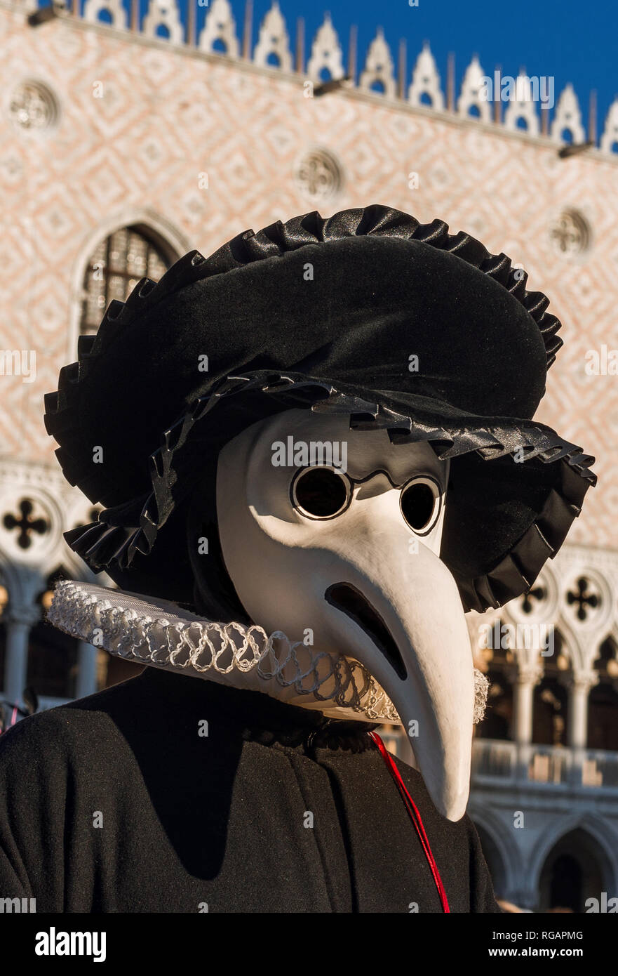 Plague Doctor Mask, traditional costume invented in the 17th century and historical character of Venice Carnival Stock Photo