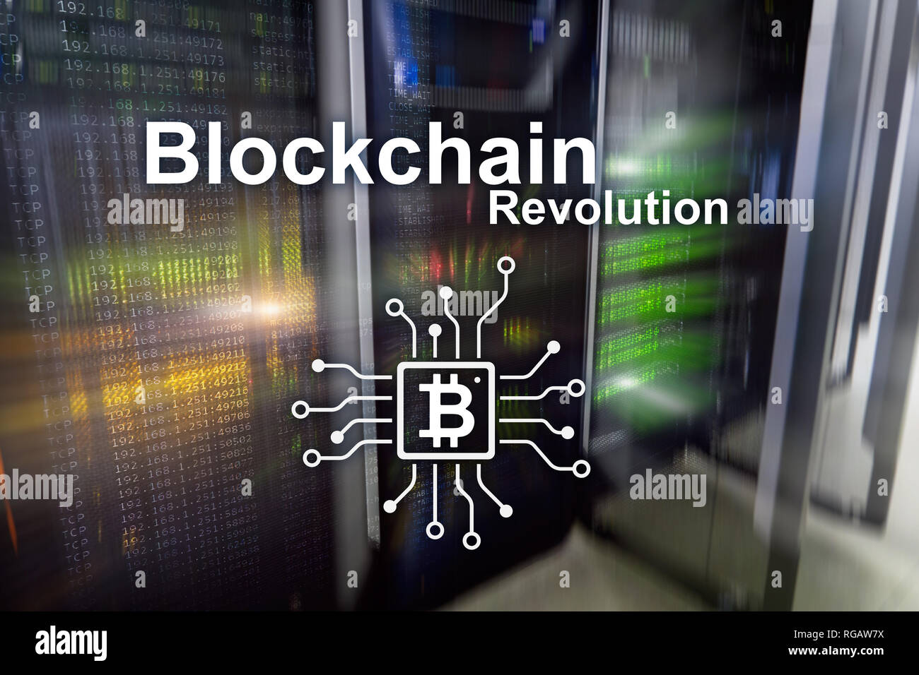 Blockchain technology, cryptocurrency mining Server room data cener Stock Photo