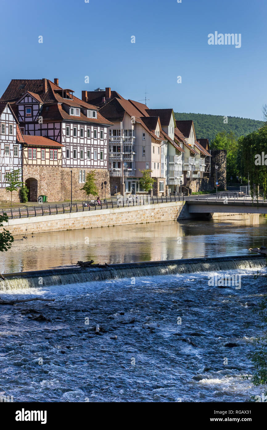 Fulda river in the historic center of Hann. Munden, Germany Stock Photo