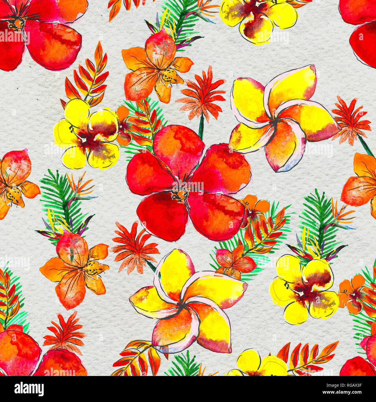 Seamless pattern With Tropical Flowers. Watercolor Background Stock ...