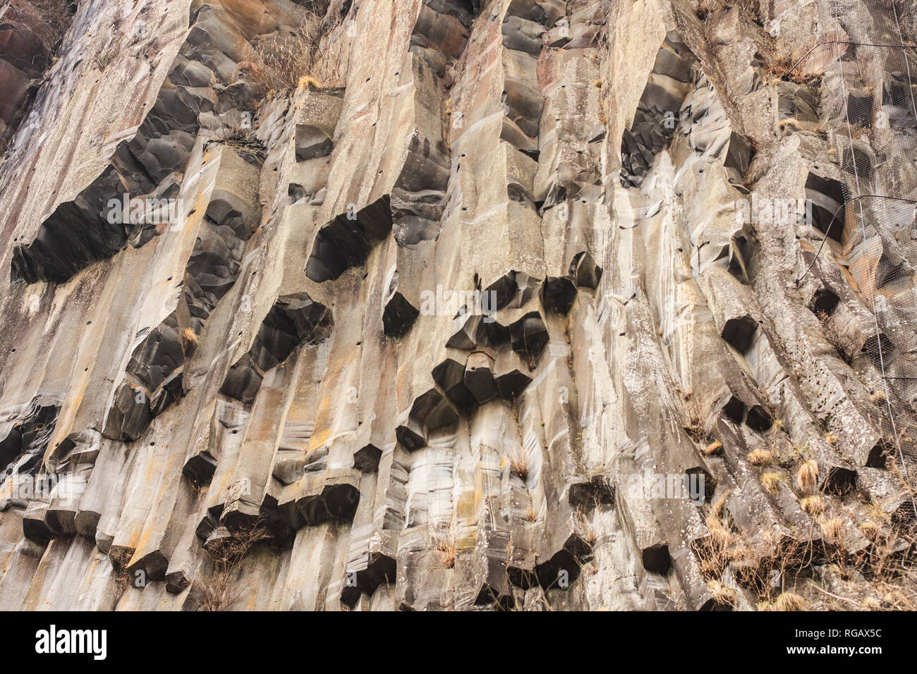 Geological formation of columnar joints at Kegon Waterfall, Tochigi