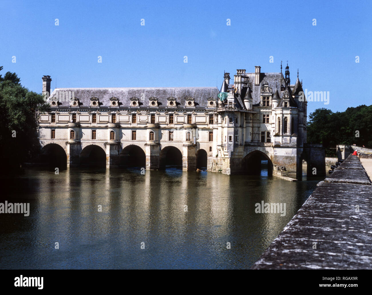 Chenonceau Chateau. France.Dept Indre et Loire.The chateau dates from the 15th century and spans the River Cher. Stock Photo