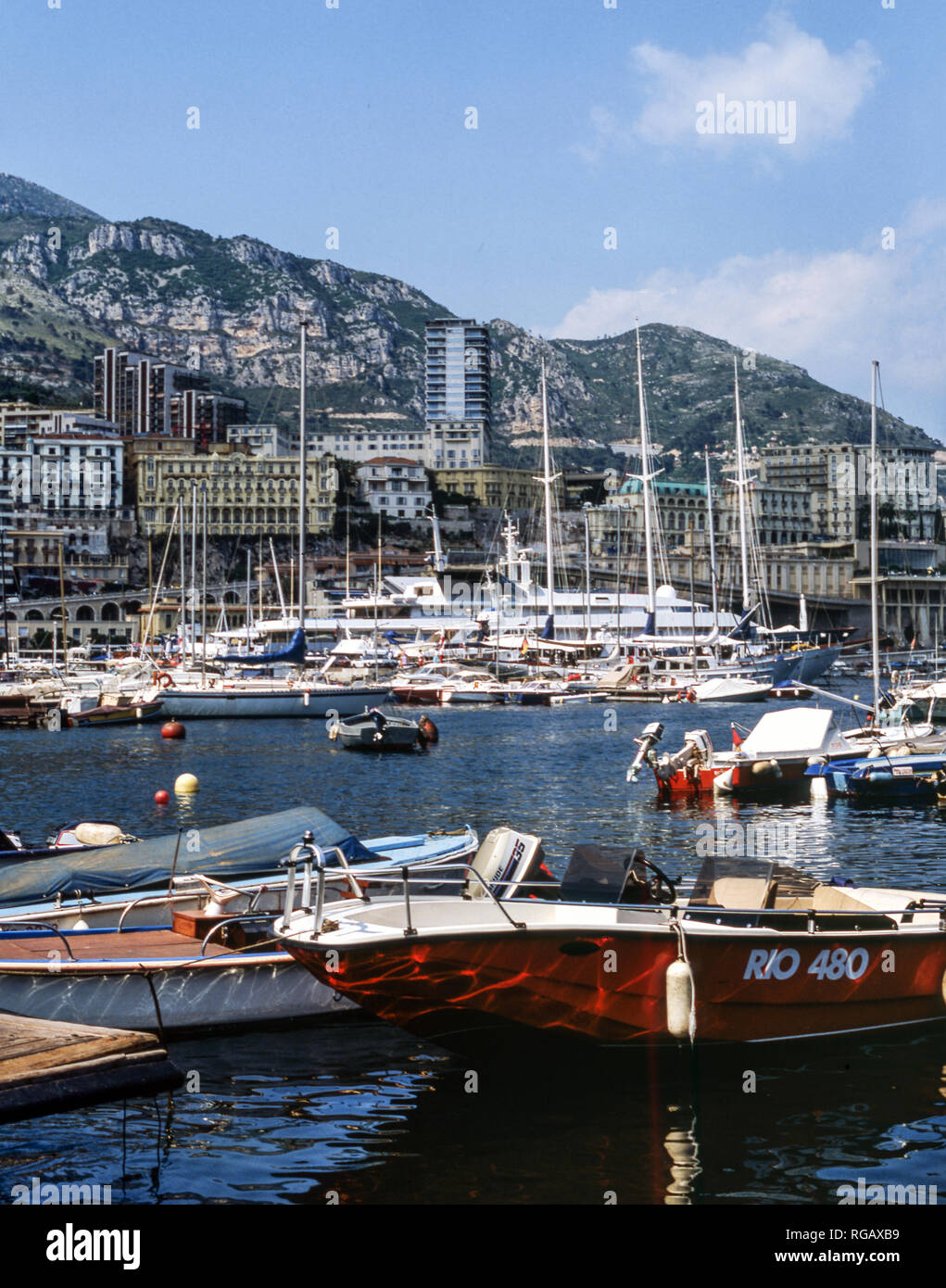 France. Monaco. Monte-Carlo.French Riviera.View across the main harbour. Stock Photo