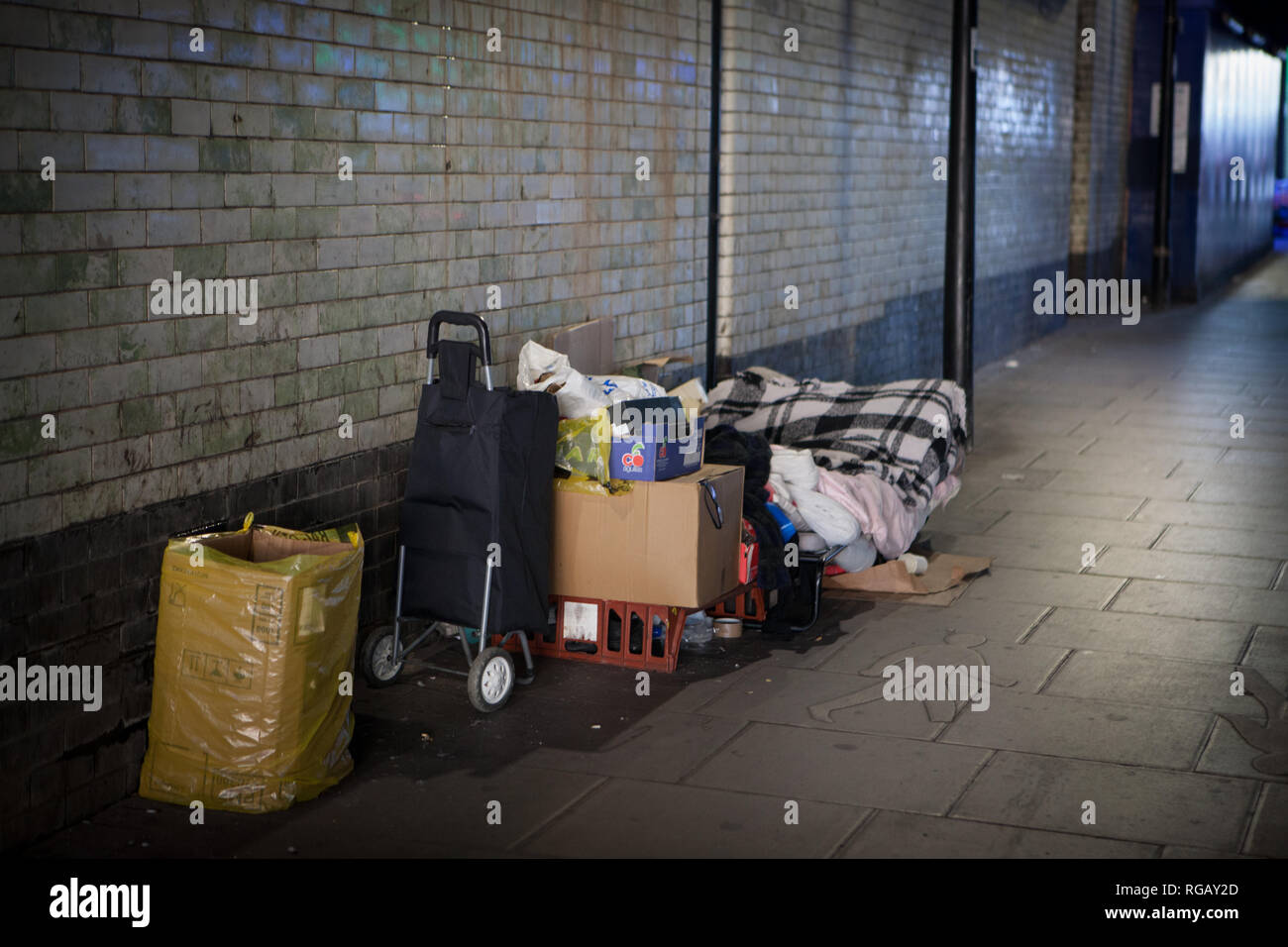 Homeless belongings in Finsbury Park, London Stock Photo