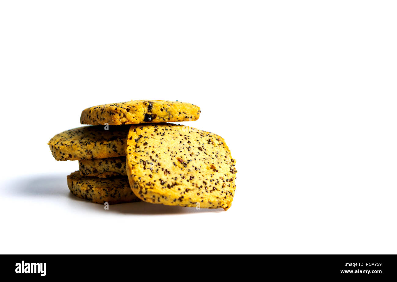 Integral cookies with chia seeds on white background Stock Photo