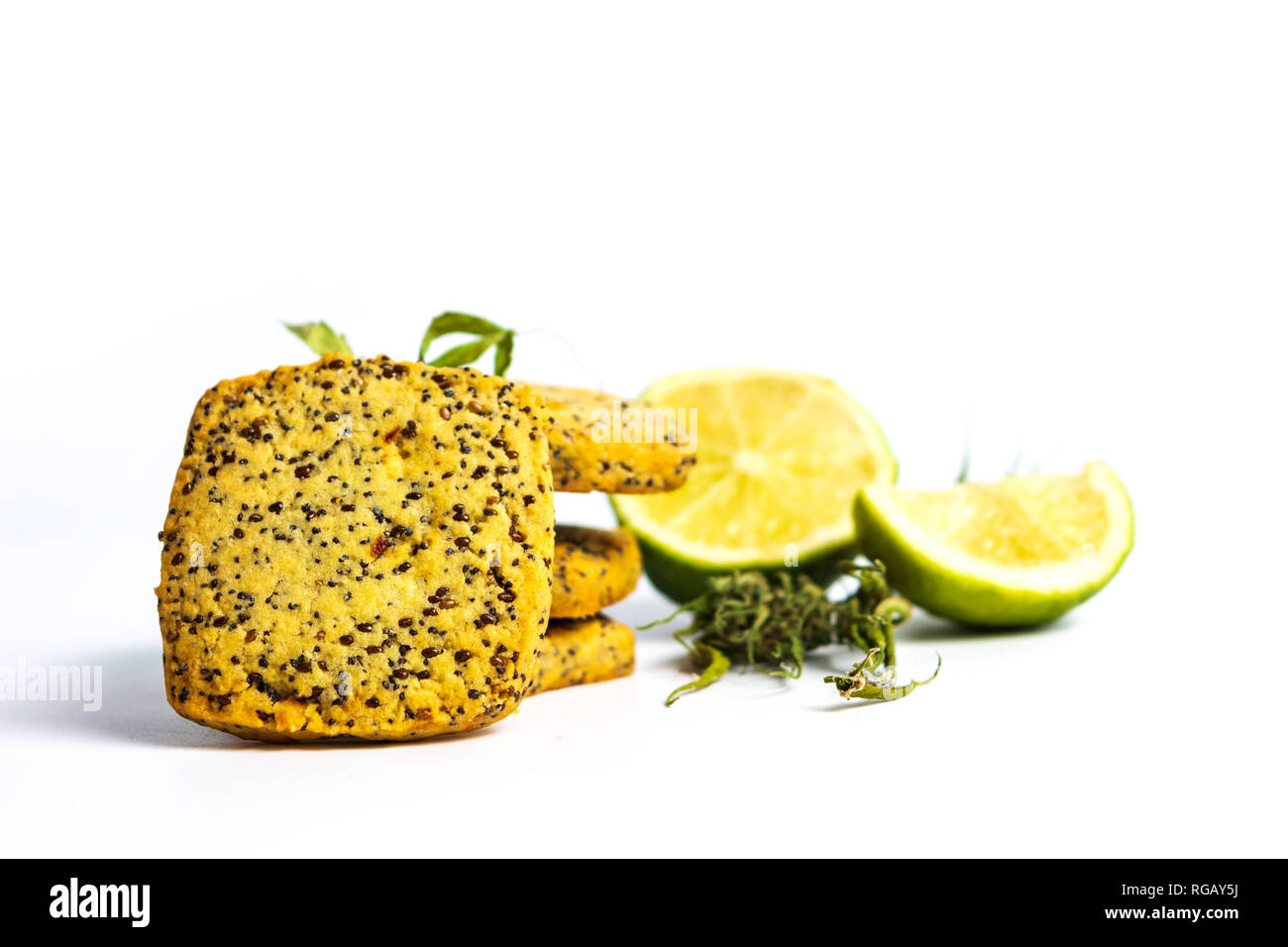 Biscuits with chia seeds on white background Stock Photo