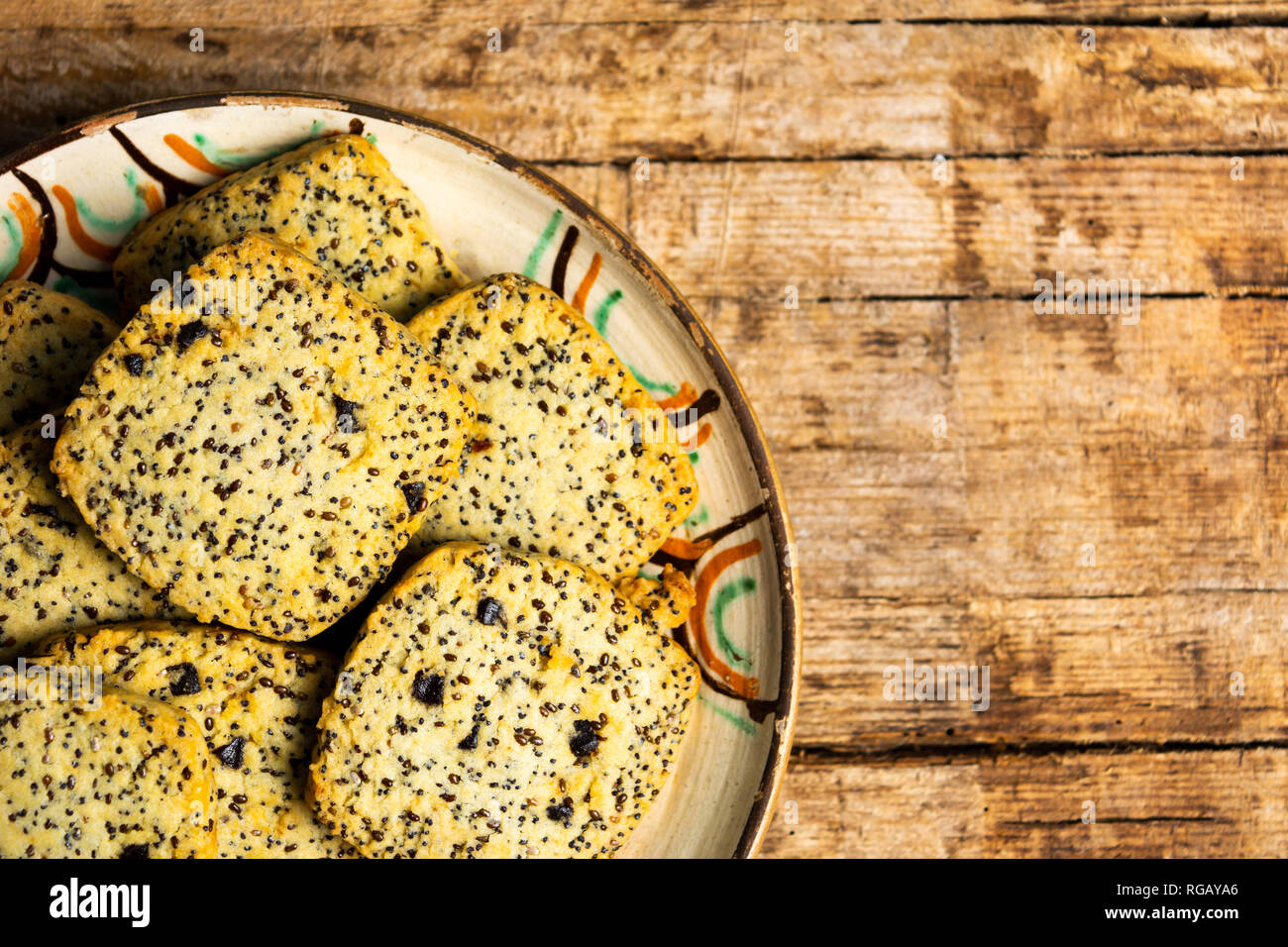 Integral cookies with chia seeds on a wooden table Stock Photo