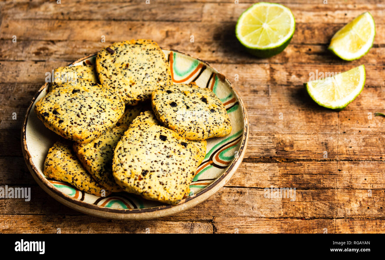Integral cookies with chia seeds on a wooden table Stock Photo