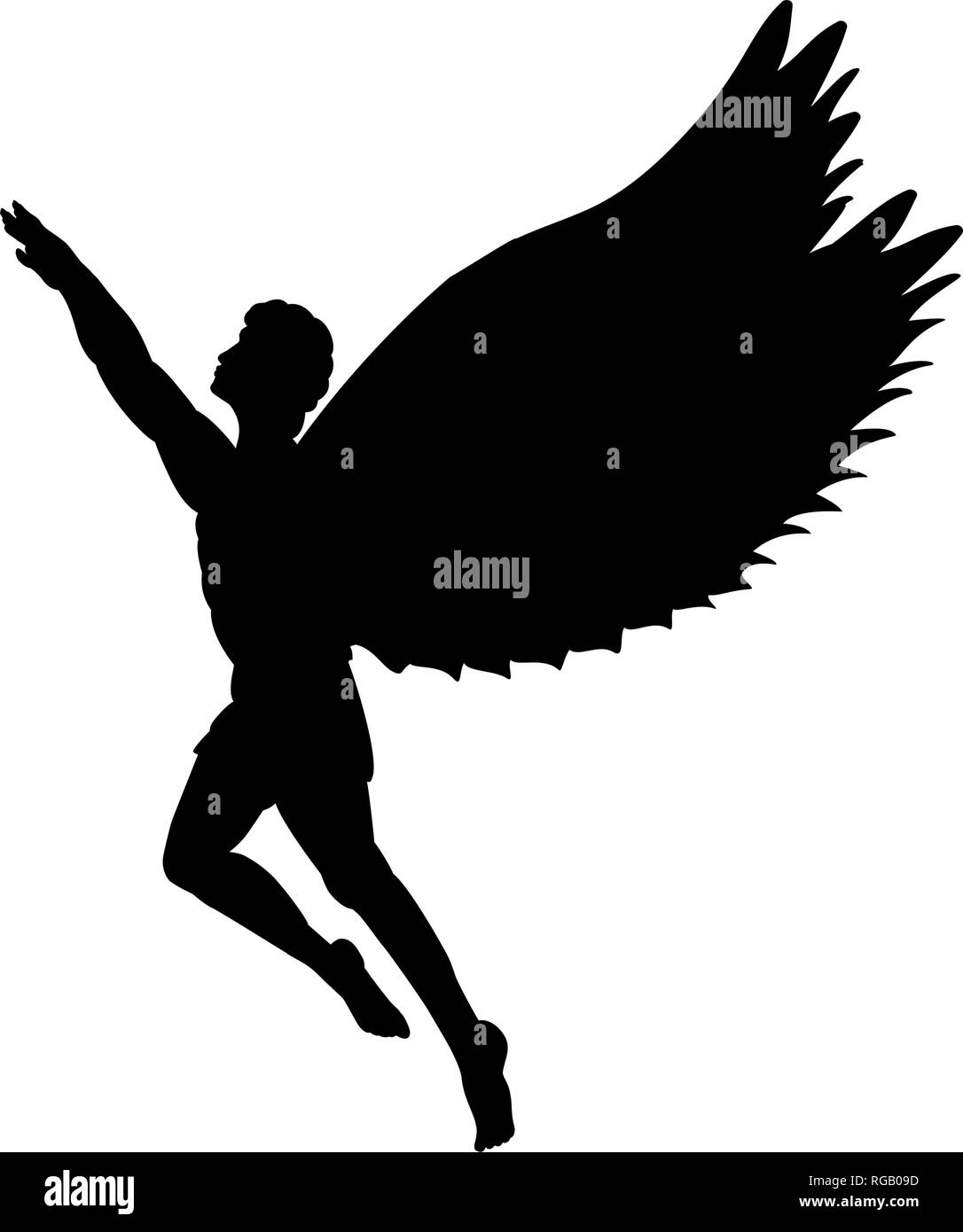 Flying Man Icarus Silhouette Mythology Symbol Fantasy Tale Stock Vector