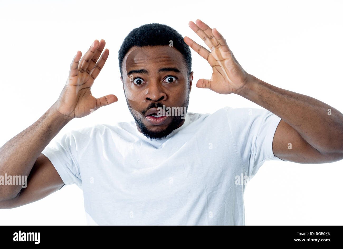 Scared black man face. Stock Photo