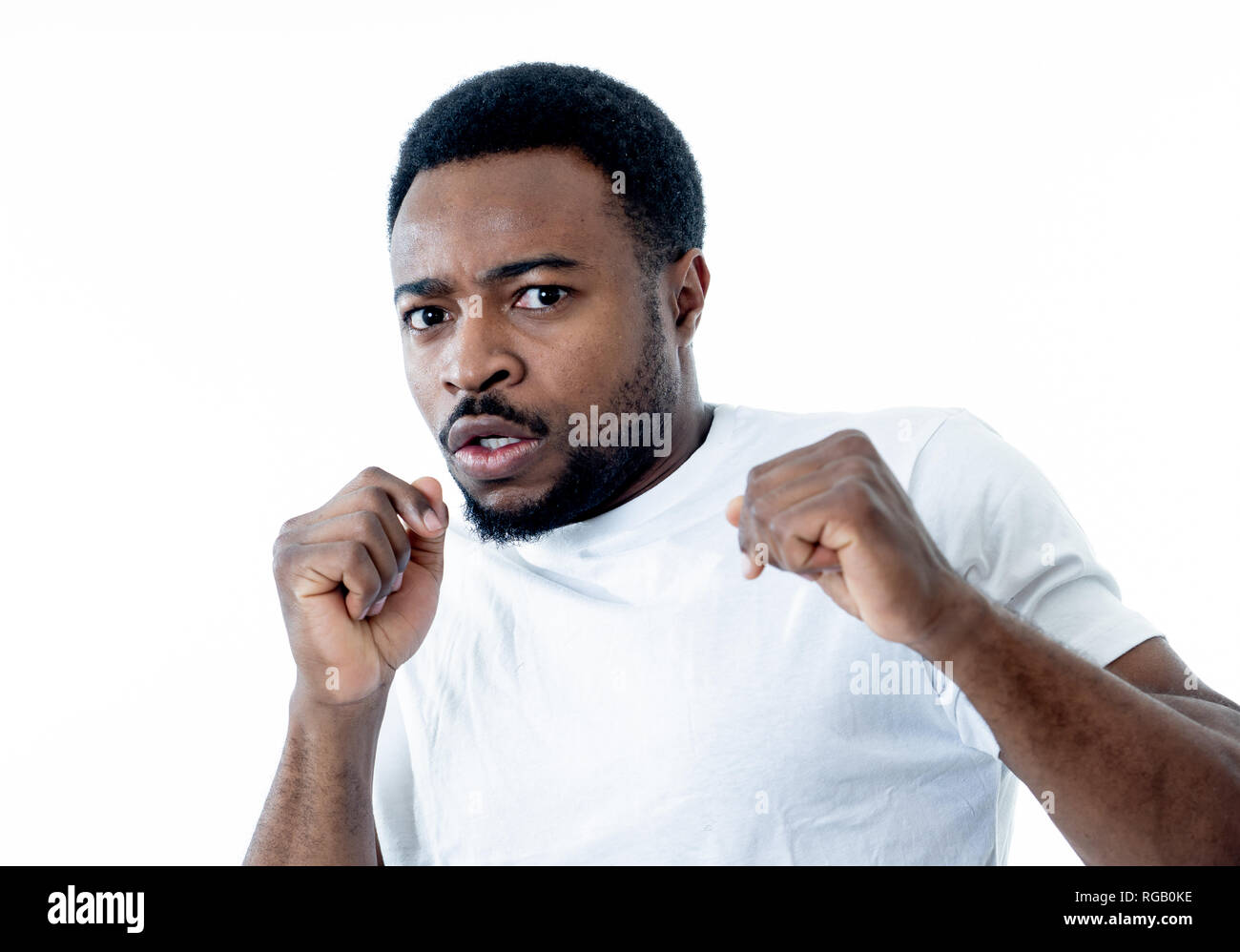 Scared black man face. Stock Photo