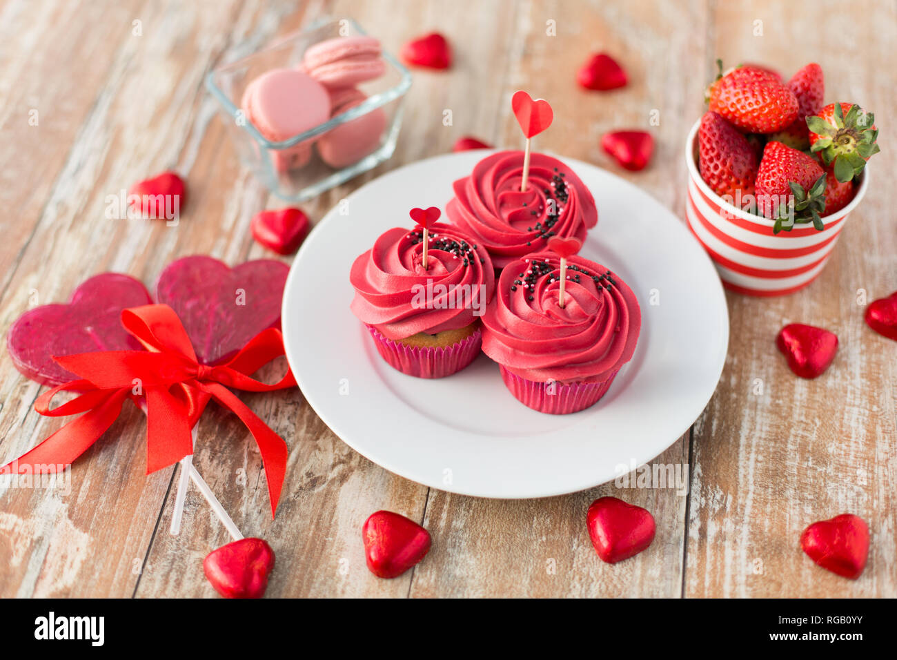 close up of red sweets for st valentines day Stock Photo