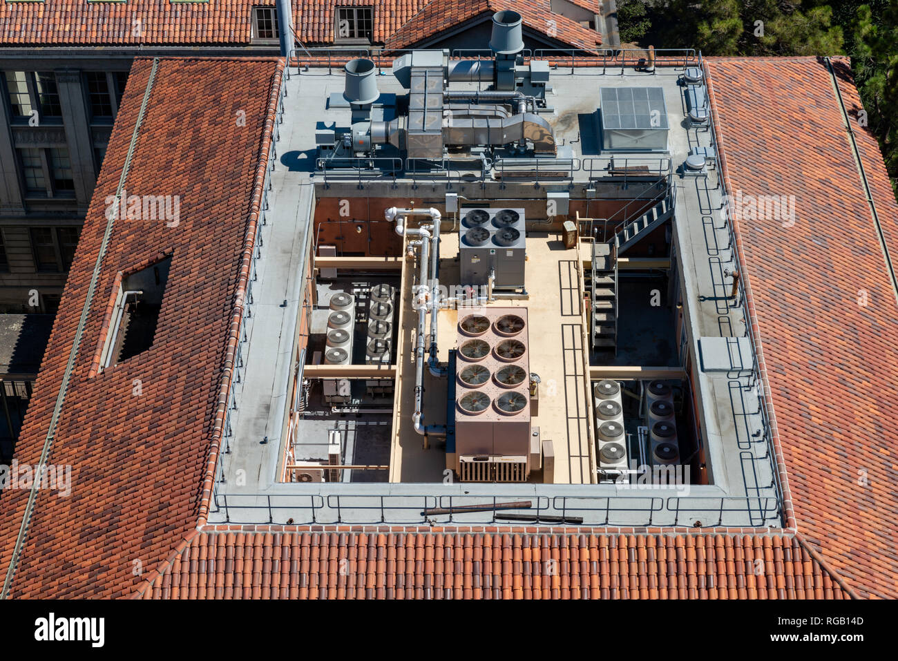 view on a roof with air conditioning from high above Stock Photo