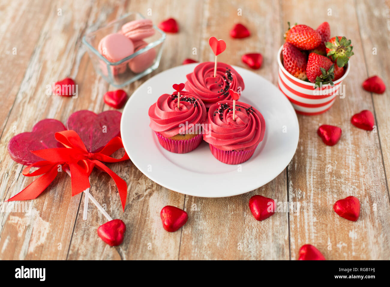 close up of red sweets for st valentines day Stock Photo