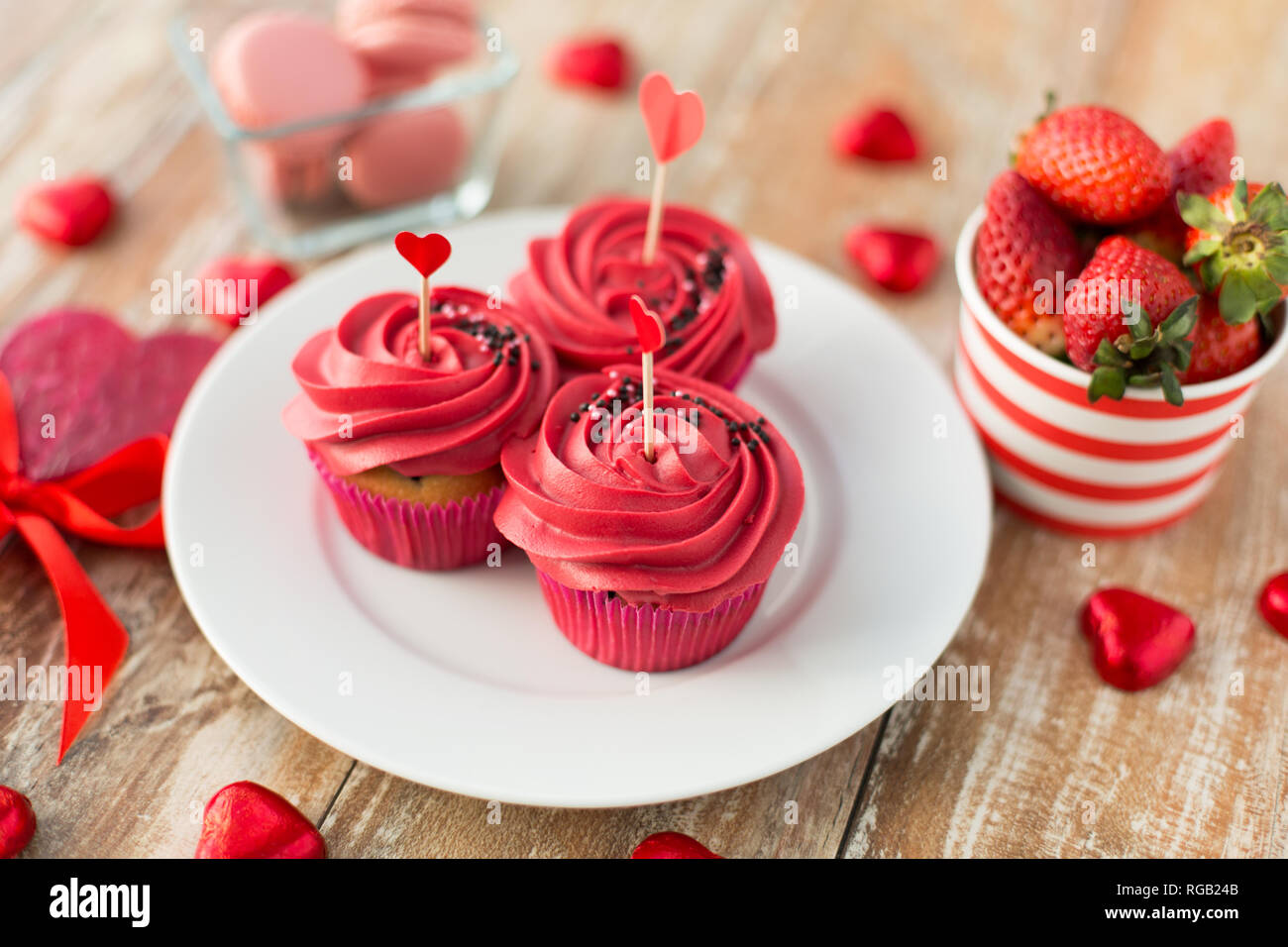close up of red sweets for valentines day Stock Photo