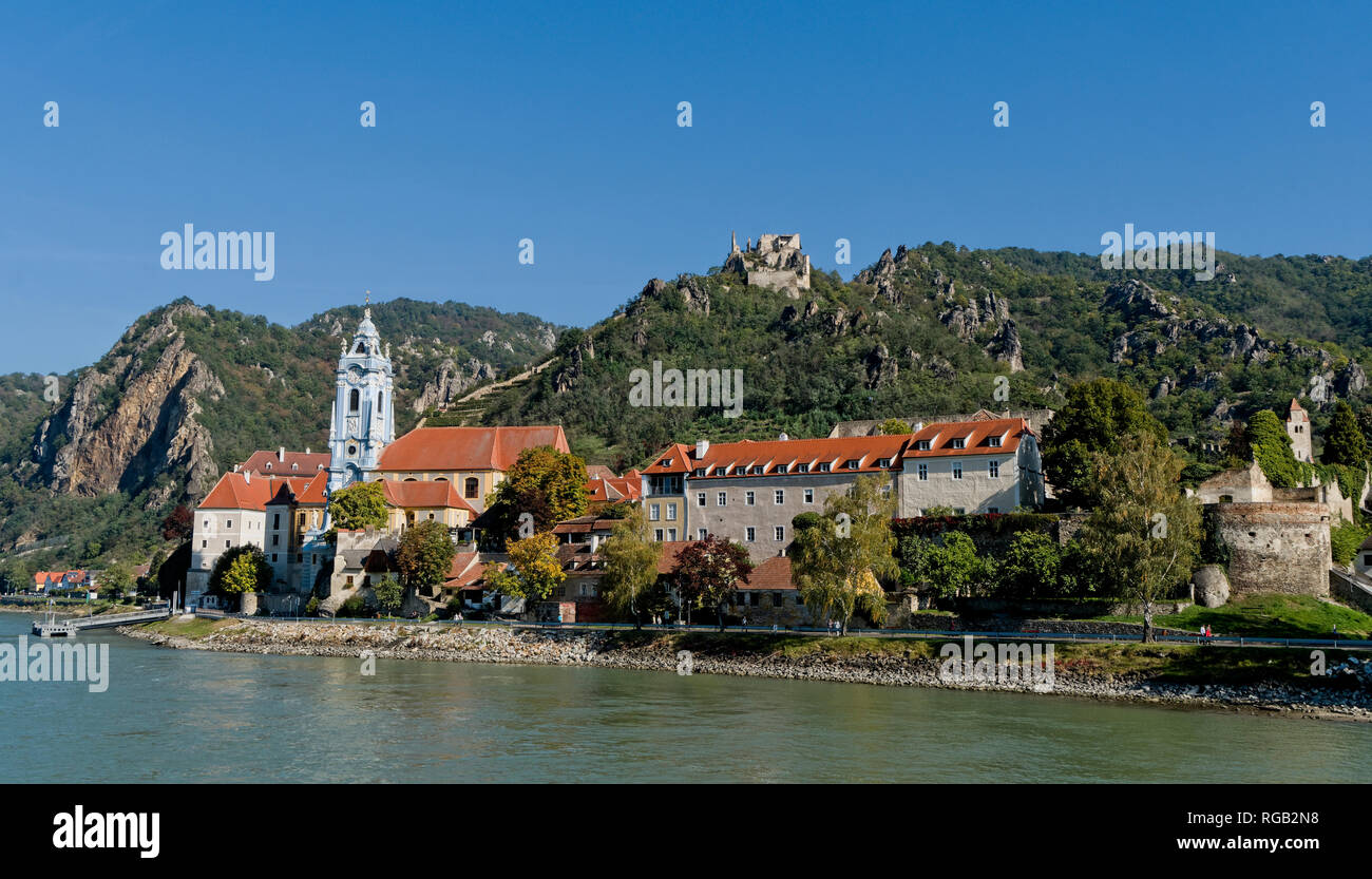 Augustinian monastory Durnstein on the banks of the River Danube Austria Stock Photo