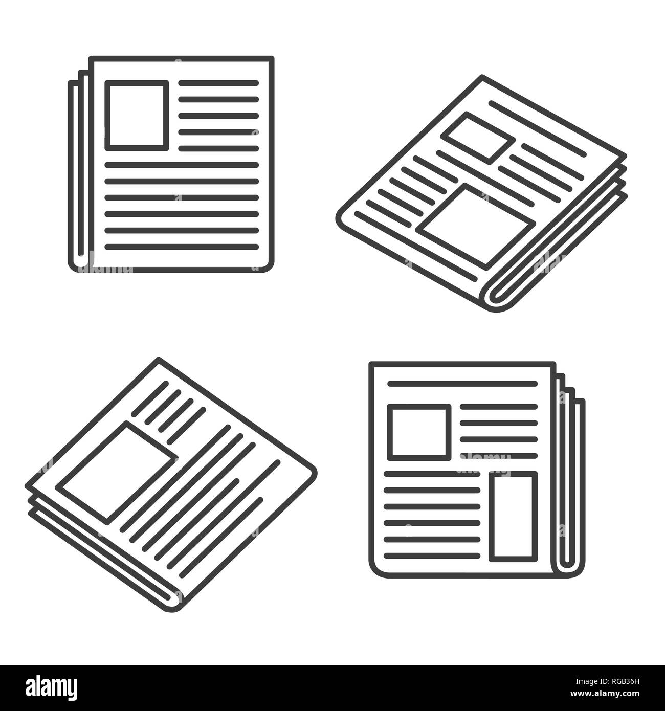 Newspaper icons. Small news press icon set for web, articles and broadsheet, website media and printing paper signs, vector illustration Stock Vector