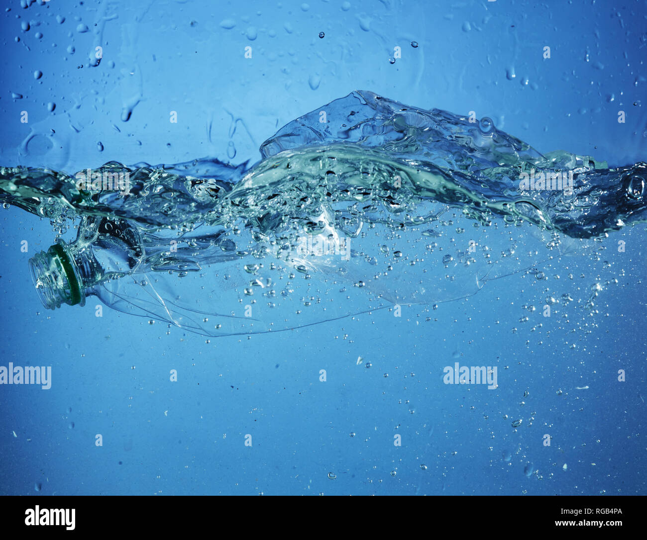 Plastic water bottle pollution in ocean Environment concept Stock Photo