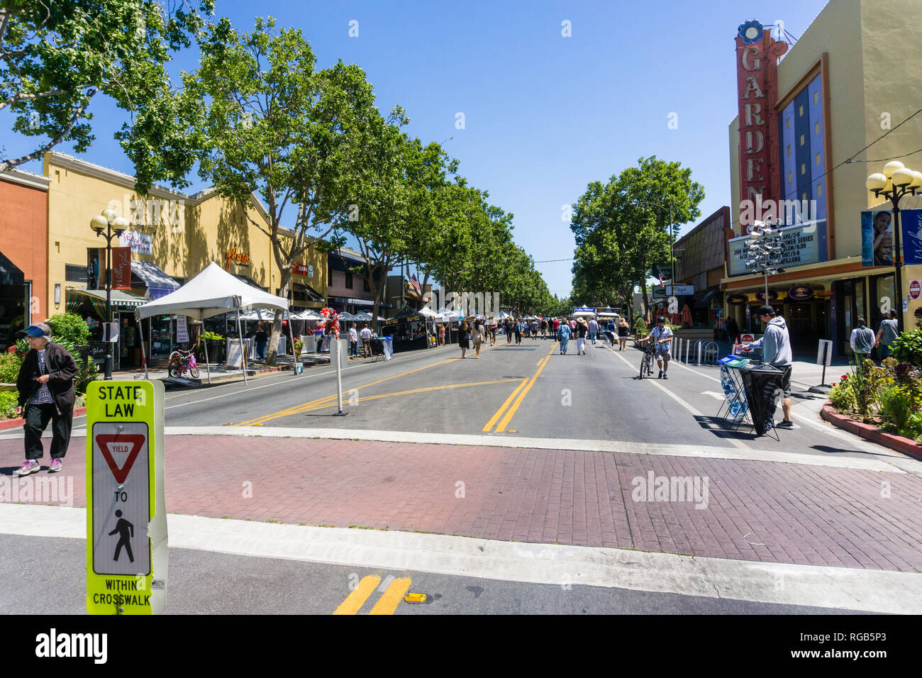 June 16, 2018 San Jose / CA / USA - People visiting the “Dancin’ On The Avenue” Live Music Block Party in downtown Willow Glen, South San Francisco Ba Stock Photo