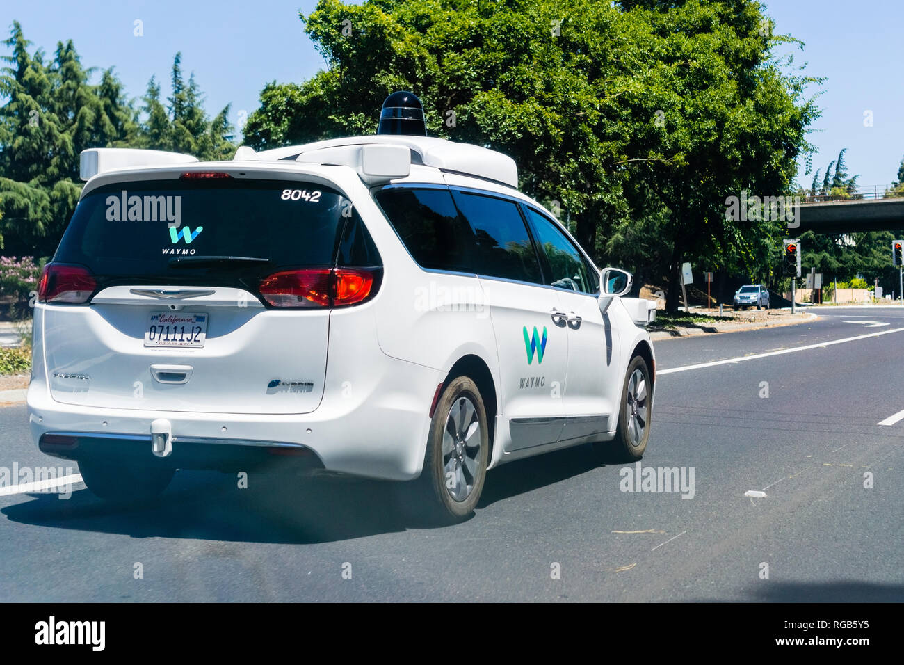 June 30, 2018 Mountain View / CA / USA Waymo self driving car driving
