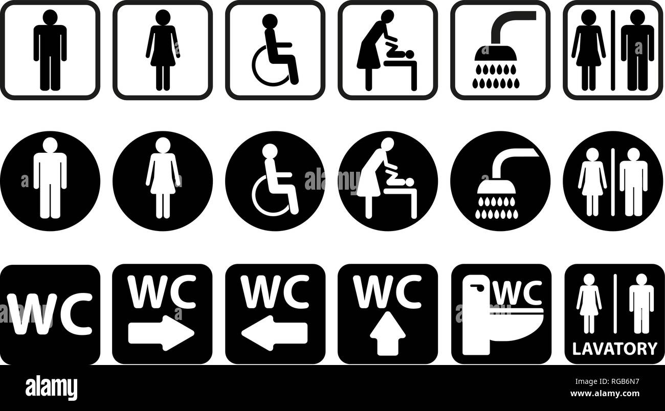 sanitary facility and lavatory icon set Stock Vector