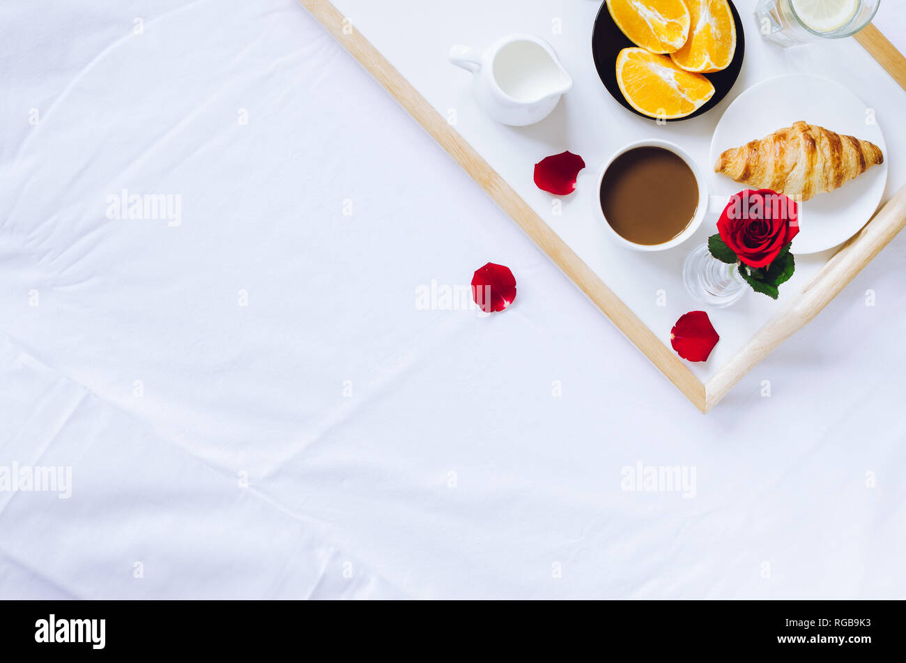 Romantic Valentines Day Breakfast In Bed Tray With Fresh